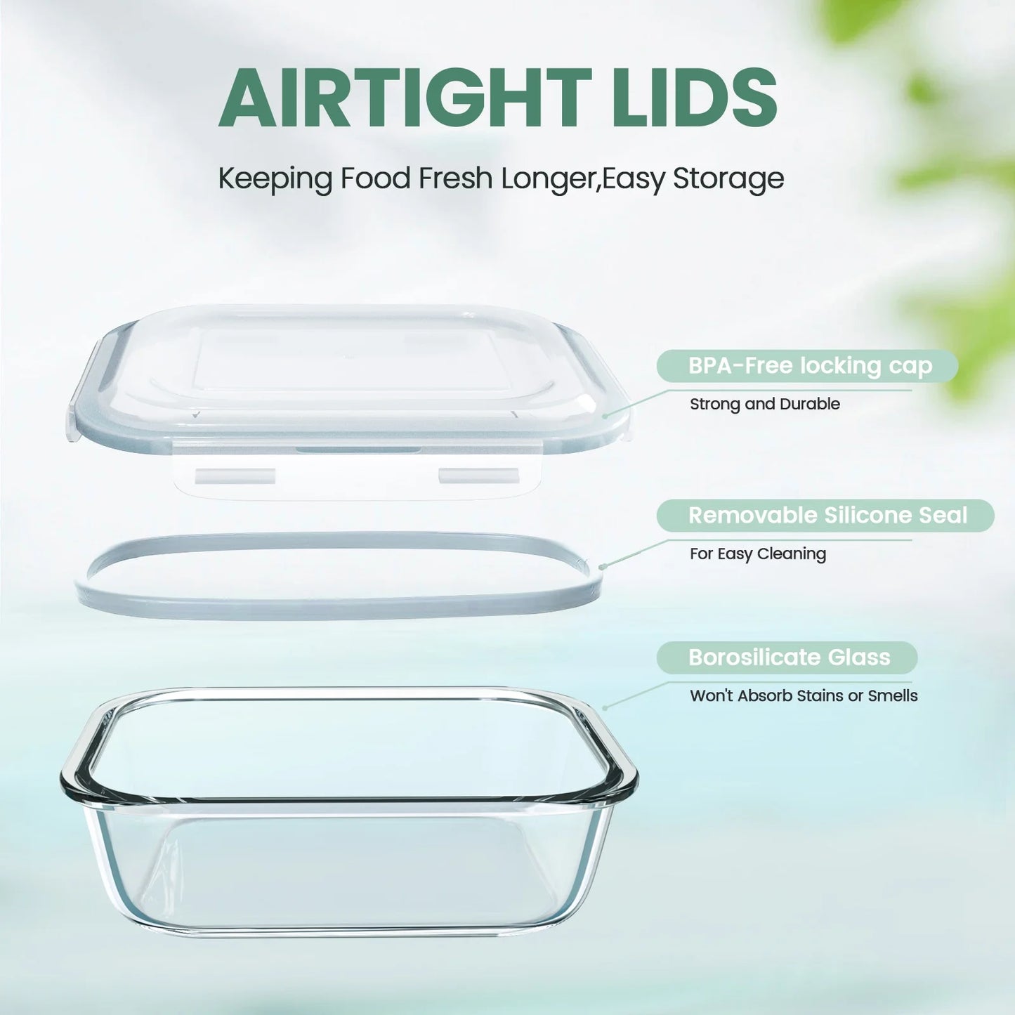 1040ML Glass Container with Lid 2 Pack,Meal Prep Glass Food Storage Containers Glass Lunch Boxes