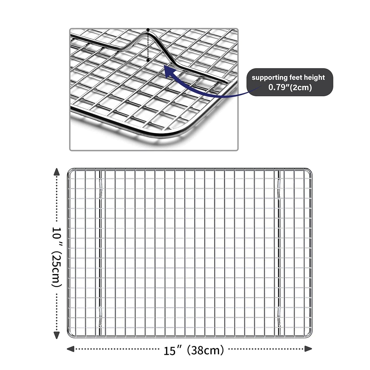 Luvan 8.5"x12"(21*30cm) Stainless Steel Roasting & Cooling Rack,Fits Quarter Sheet Pan ,Oven Safe & Rust-Proof Fits Cooking, Baking. Heavy Duty & Non-Stick Fits Cooling Cookies, Cakes(2 Pack)