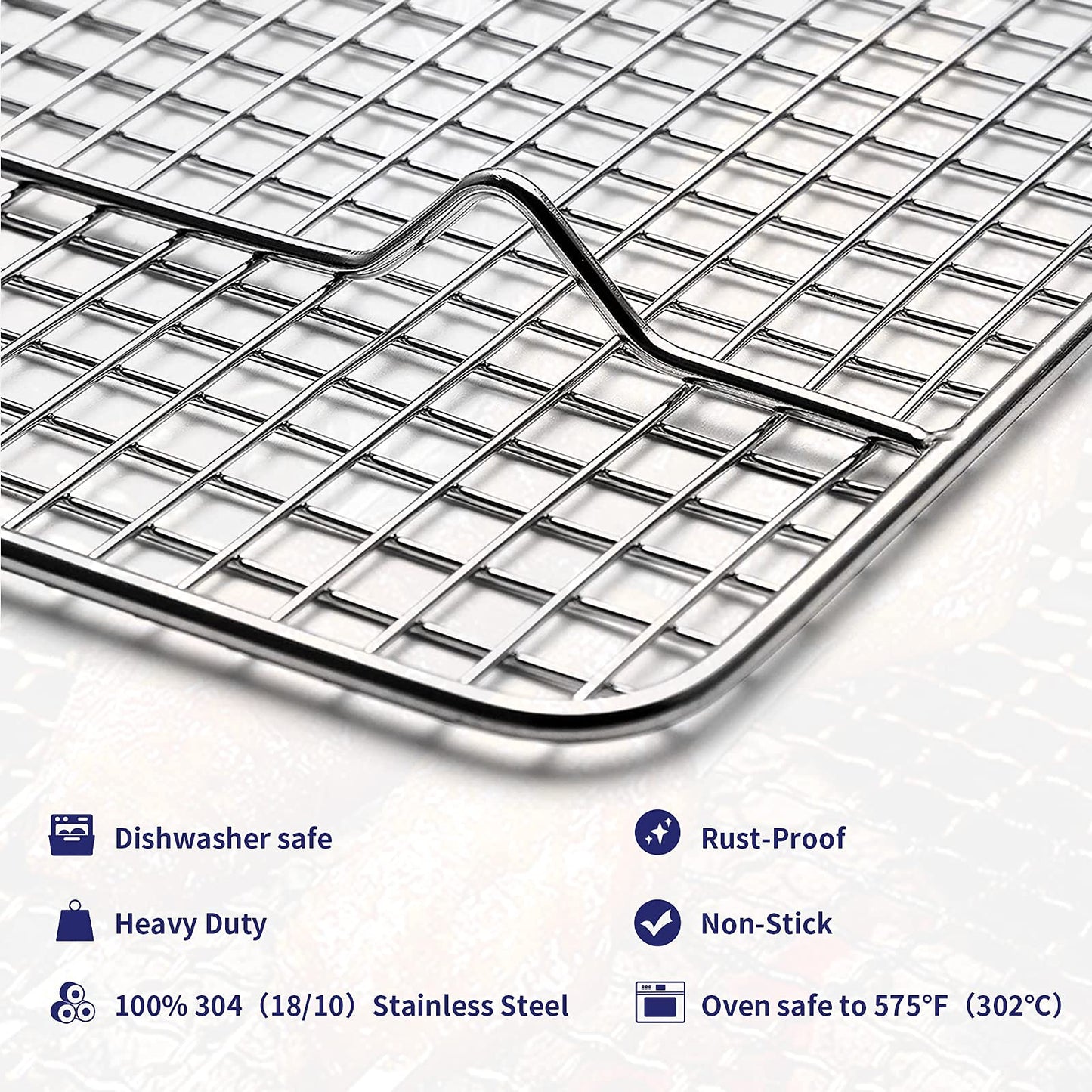 Luvan 8.5"x12"(21*30cm) Stainless Steel Roasting & Cooling Rack,Fits Quarter Sheet Pan ,Oven Safe & Rust-Proof Fits Cooking, Baking. Heavy Duty & Non-Stick Fits Cooling Cookies, Cakes(2 Pack)