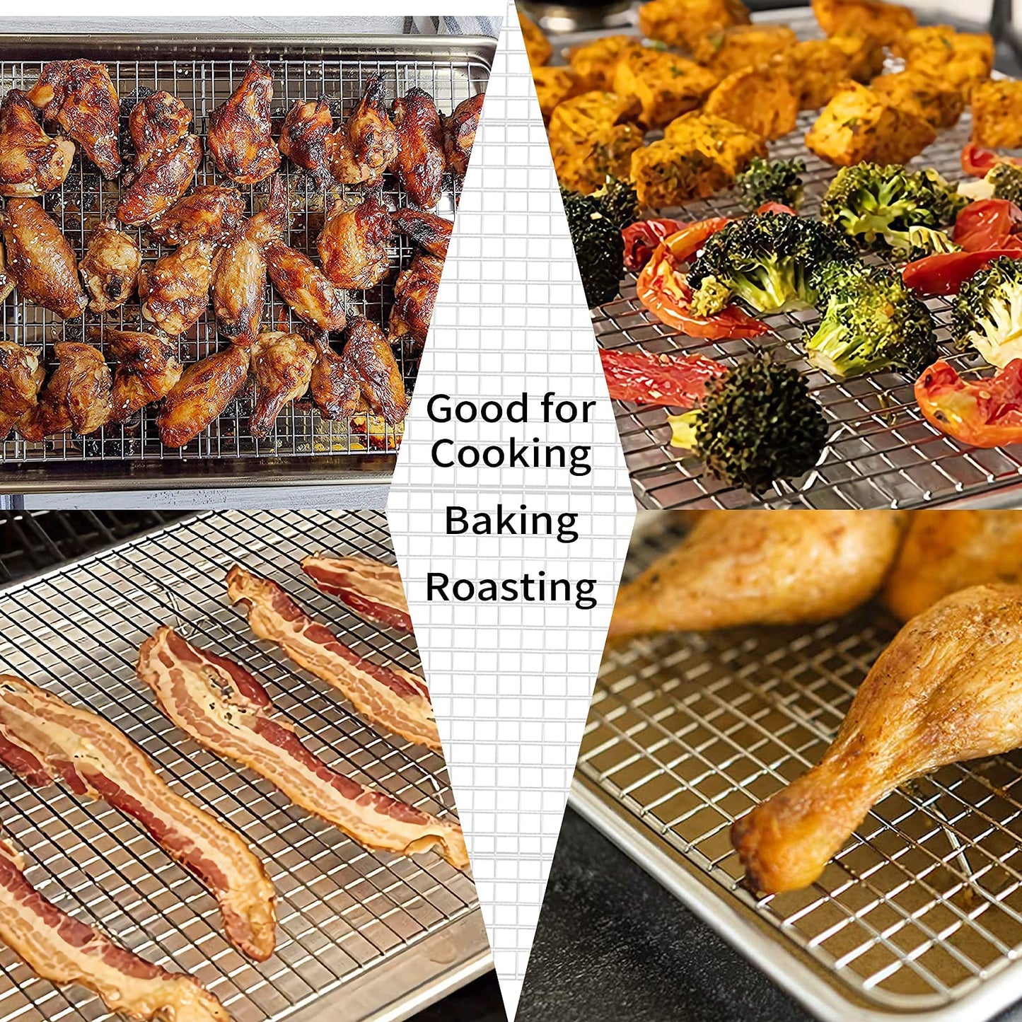 Luvan 8.5"x12"(21*30cm) Stainless Steel Roasting & Cooling Rack,Fits Quarter Sheet Pan ,Oven Safe & Rust-Proof Fits Cooking, Baking. Heavy Duty & Non-Stick Fits Cooling Cookies, Cakes(2 Pack)