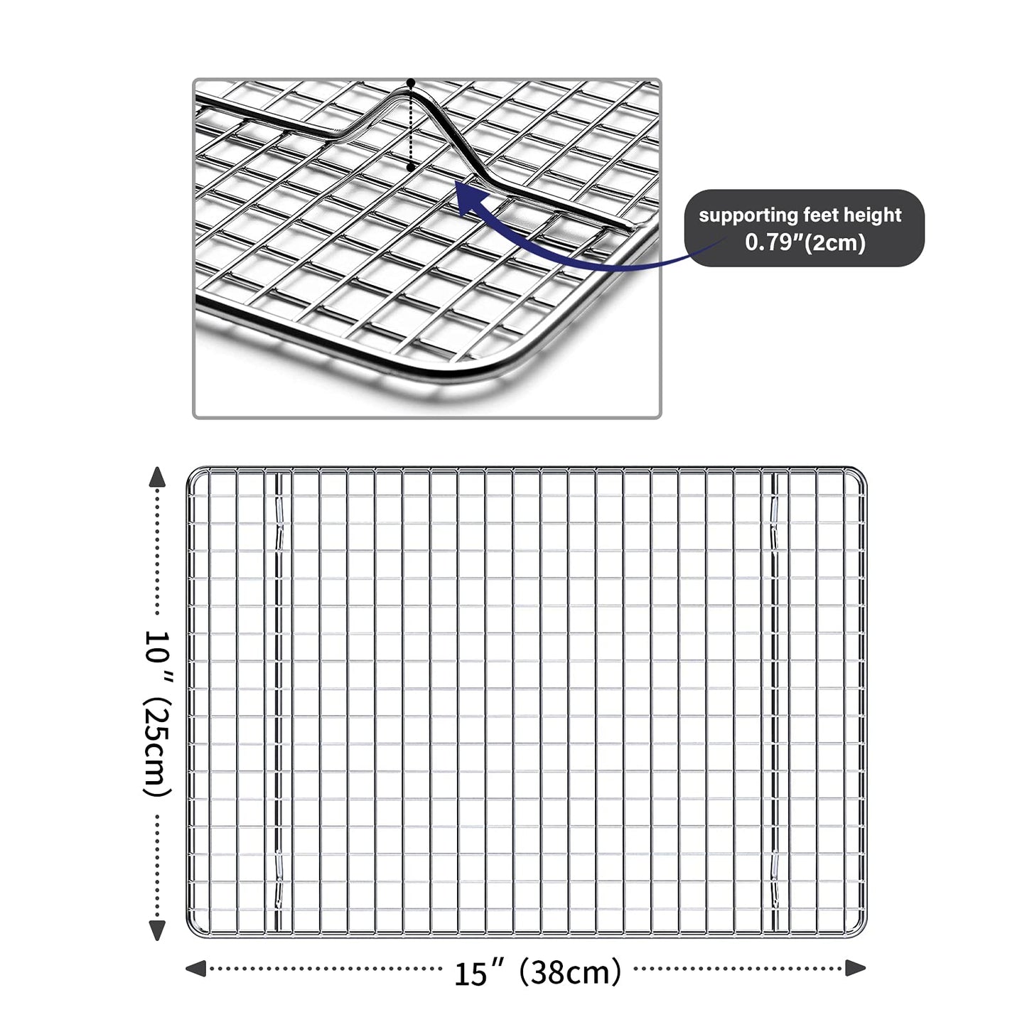 Luvan 2-Pack 100% 304(18/10) Stainless Steel Roasting & Cooling Rack,10”x15“(25*38cm)Fits Jelly Roll Pan ,Oven Safe & Rust-Proof Fits Cooking, Baking.Heavy Duty & Non-Stick Fits Cooling Cookies, Cake