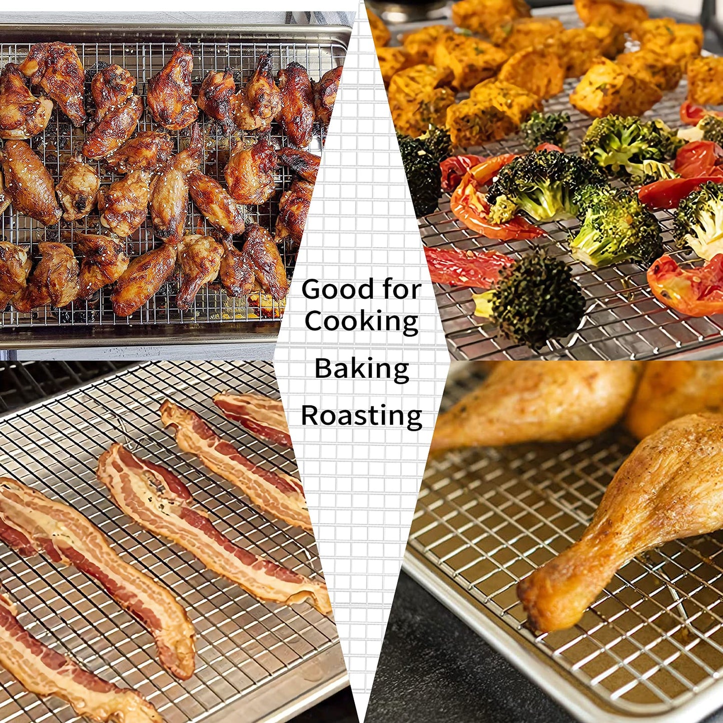 Luvan 2-Pack 100% 304(18/10) Stainless Steel Roasting & Cooling Rack,10”x15“(25*38cm)Fits Jelly Roll Pan ,Oven Safe & Rust-Proof Fits Cooking, Baking.Heavy Duty & Non-Stick Fits Cooling Cookies, Cake