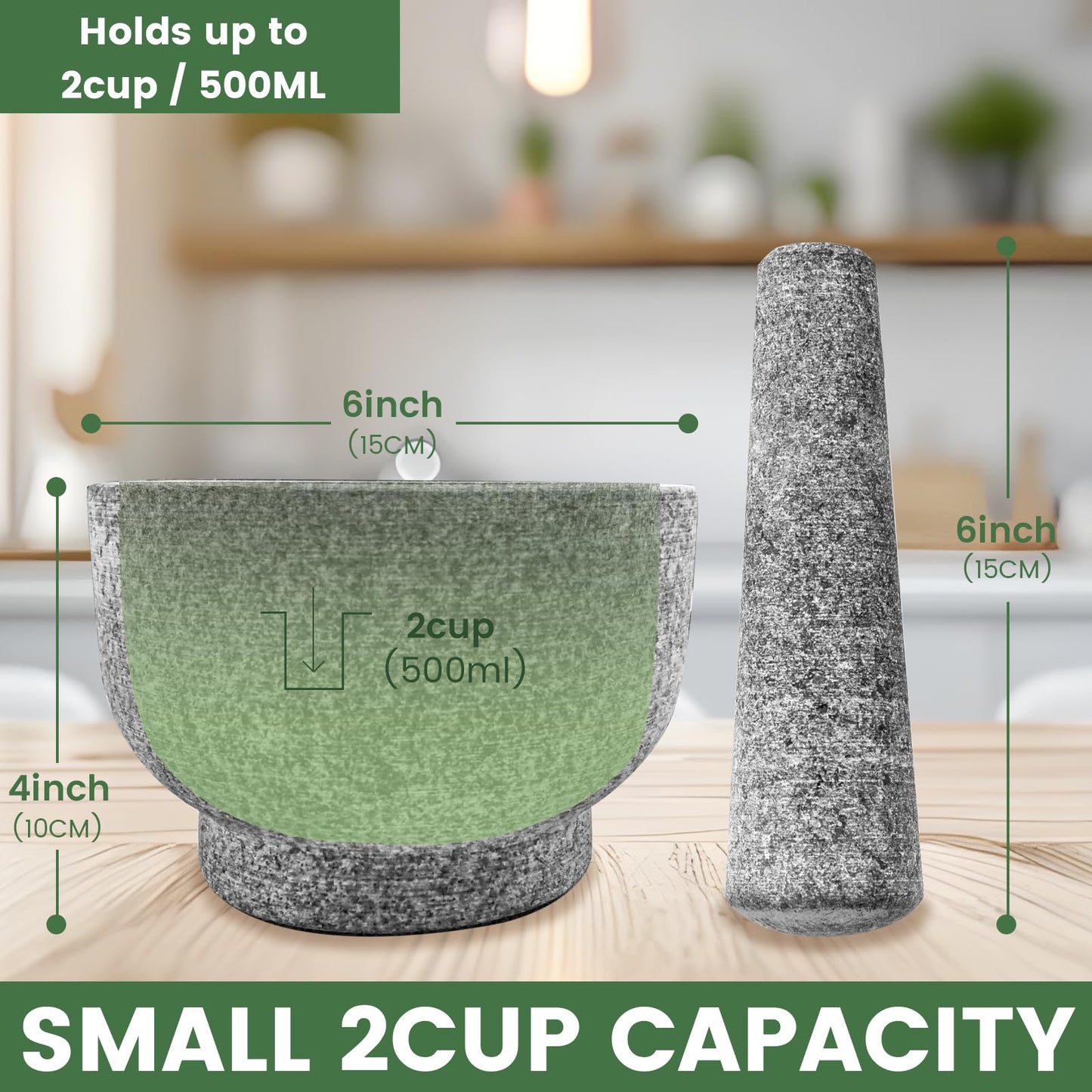 Luvan Mortar and Pestle Set,100% Granite,2 Cups polished Granite Mortar and Pestle, Fresh Guacamole, Salsa Grinding Guacamole,Salsa and Pesto,Kitchen Cooking Accessories, Non-Slip Mat-Grey/2Cup