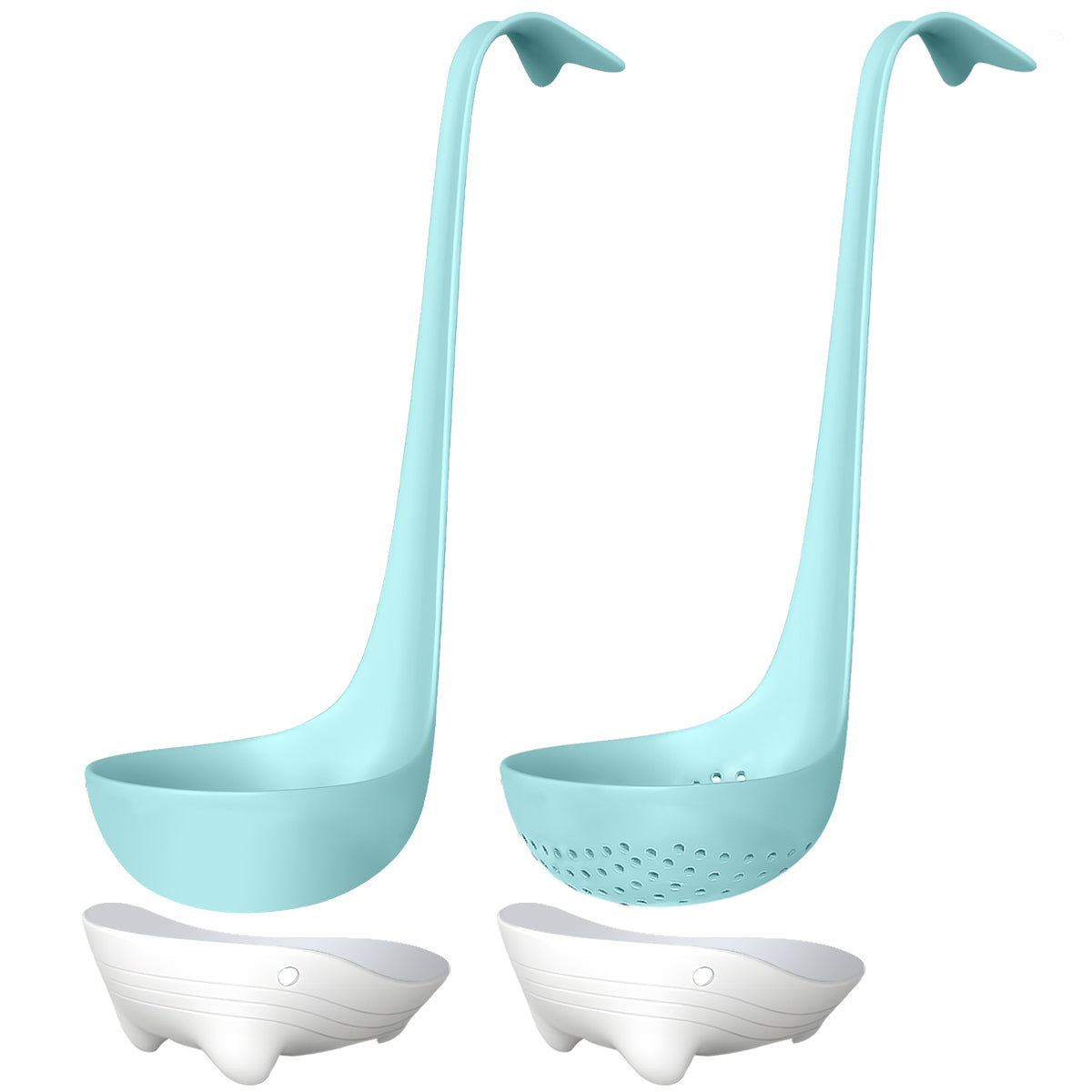 Luvan 2 Pack Whale Soup Ladle & Slotted Strainer Sets with Base