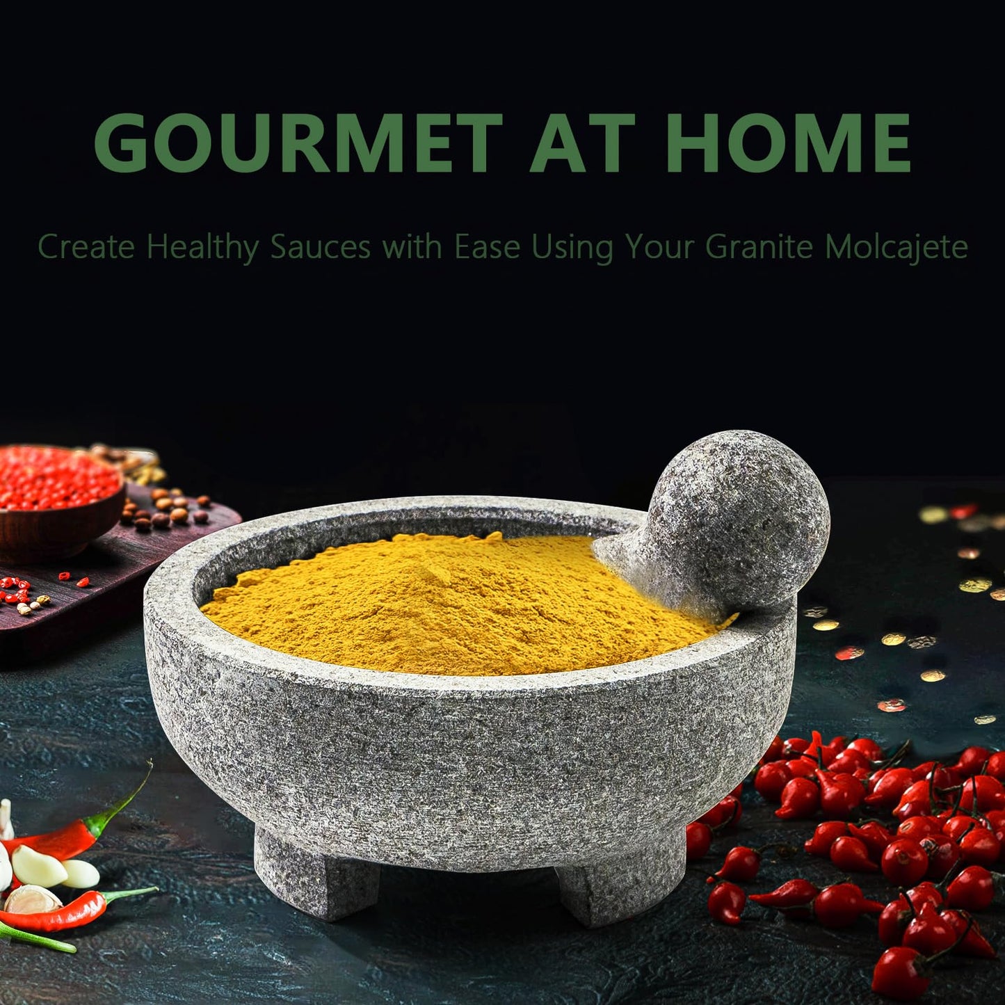 Luvan Large Mortar and Pestle Set,4 Cups Unpolished Granite Molcajete Mexicano Guacamole Bowl,Stone Grinder Bowl for Crushing/Grinding-Guacamole,Spices Grinder,Herb Crusher,Salsa and Pesto-8IN/Gray