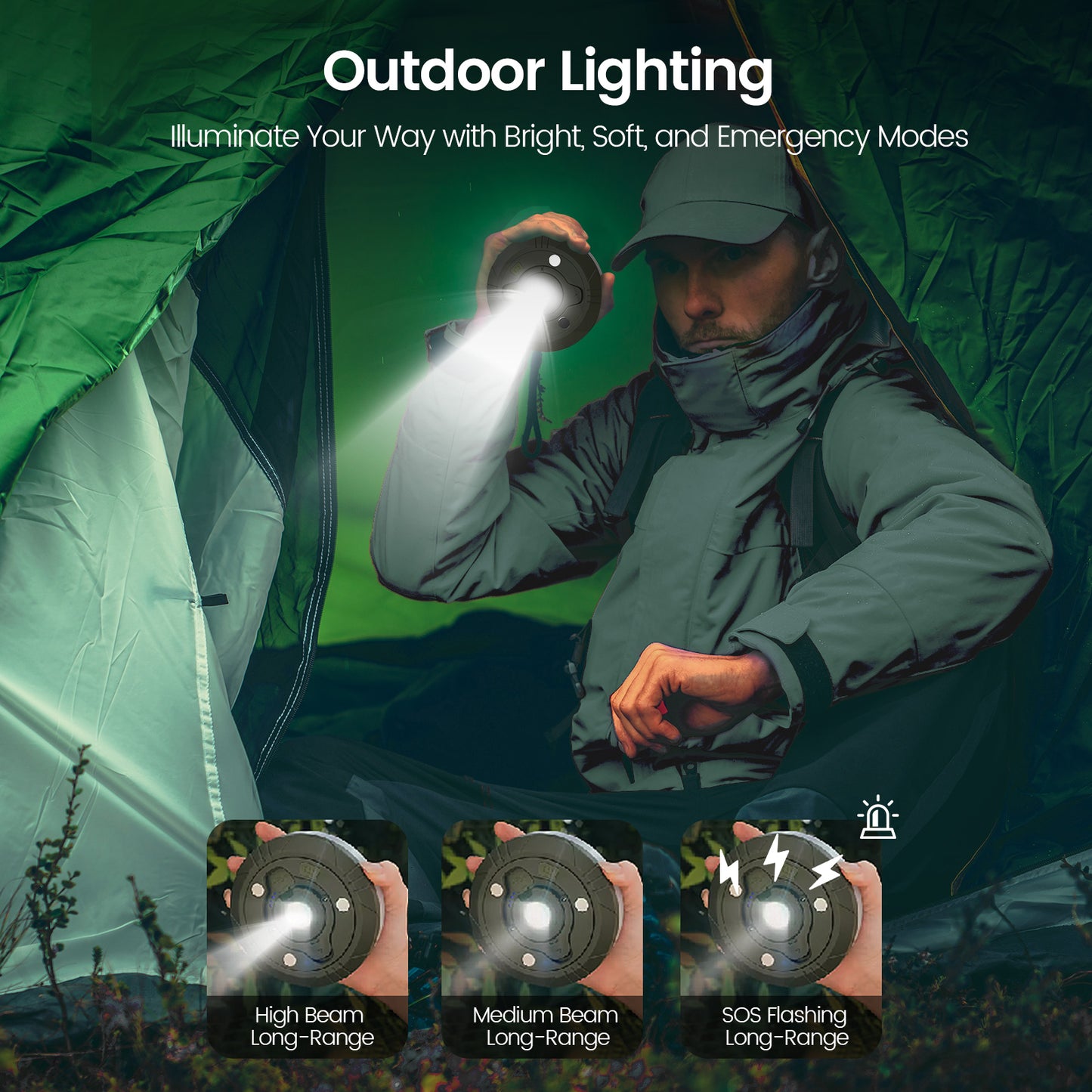Camping String Lights, 2 in 1 String Lights with 8 Adjustable Modes, LED Camping Lantern Rechargeable