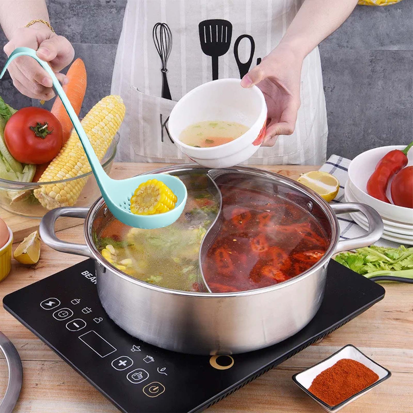 Luvan 2 Pack Whale Soup Ladle & Slotted Strainer Sets with Base
