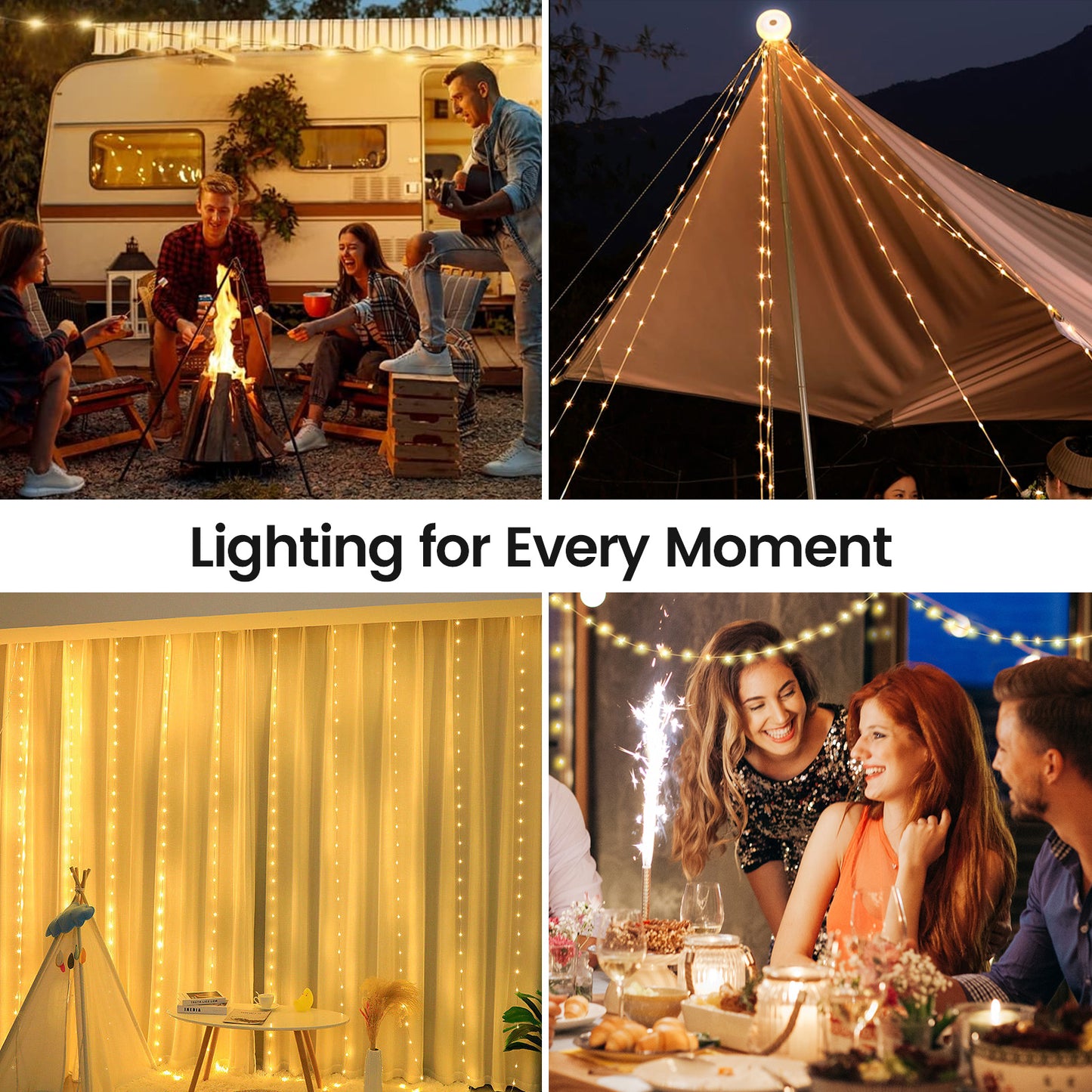 Camping String Lights, 2 in 1 String Lights with 8 Adjustable Modes, LED Camping Lantern Rechargeable