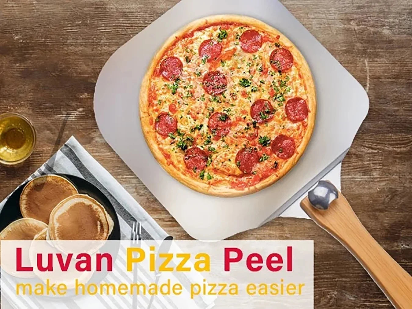 Luvan Aluminum Pizza Peel, 12 inch Non-stick with Foldable Handle