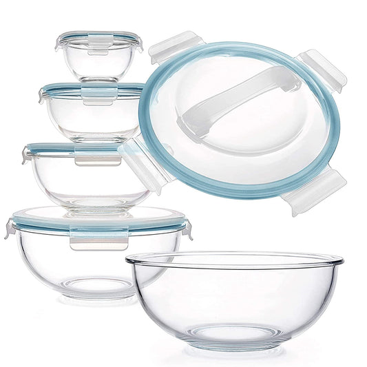 Glass Mixing Bowl with Lids Set of 5(0.2QT, 0.5QT, 1.1QT, 2.1QT, 3.75 QT)