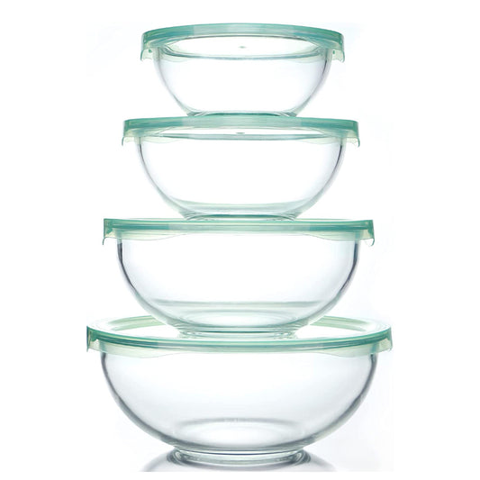 Glass Mixing Bowl with Airtight Lids, (1QT, 1.5QT, 2.5QT, 3.7QT)