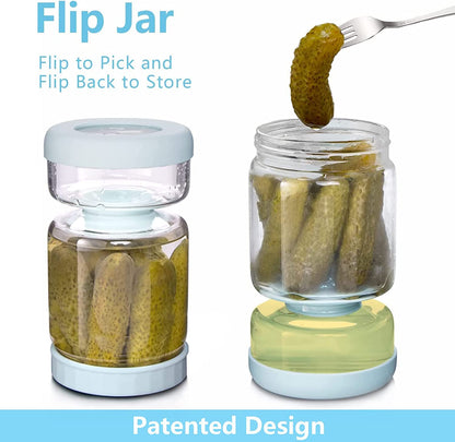 Glass Pickle Jar, 34oz Olive Hourglass Jar with Strainer