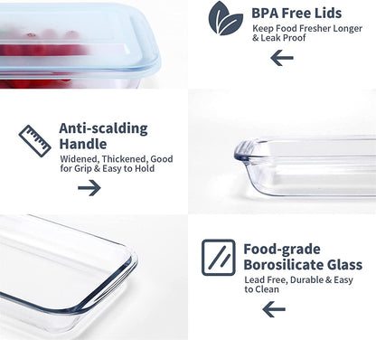 Glass Baking Dish Set with Lids,Rectangular Glass Baking Pans,Stackable Glass Casserole Dish