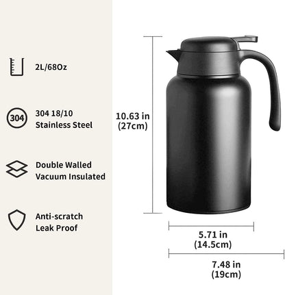 68oz Coffee Carafe 18/10 Stainless Steel/Double Walled Vacuum Insulated Thermal Carafe