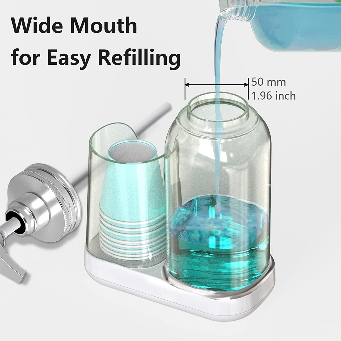 25oz Mouthwash Dispenser for Bathroom, Plastic Mouthwash Dispenser with Cup Holder