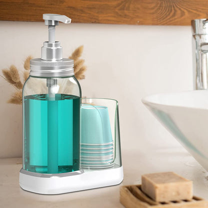 25oz Mouthwash Dispenser for Bathroom, Plastic Mouthwash Dispenser with Cup Holder